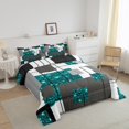 thumbnail image 3 of YST Teal Glitter Sequins Grids Comforter Set, Black Grey Abstract Geometric, King, 3 of 6
