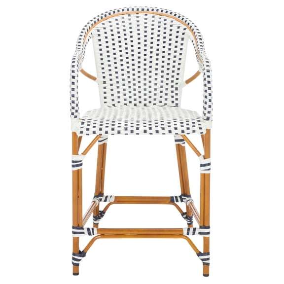 SAFAVIEH California Outdoor Patio Counter Stool w/ Arm, White/Navy