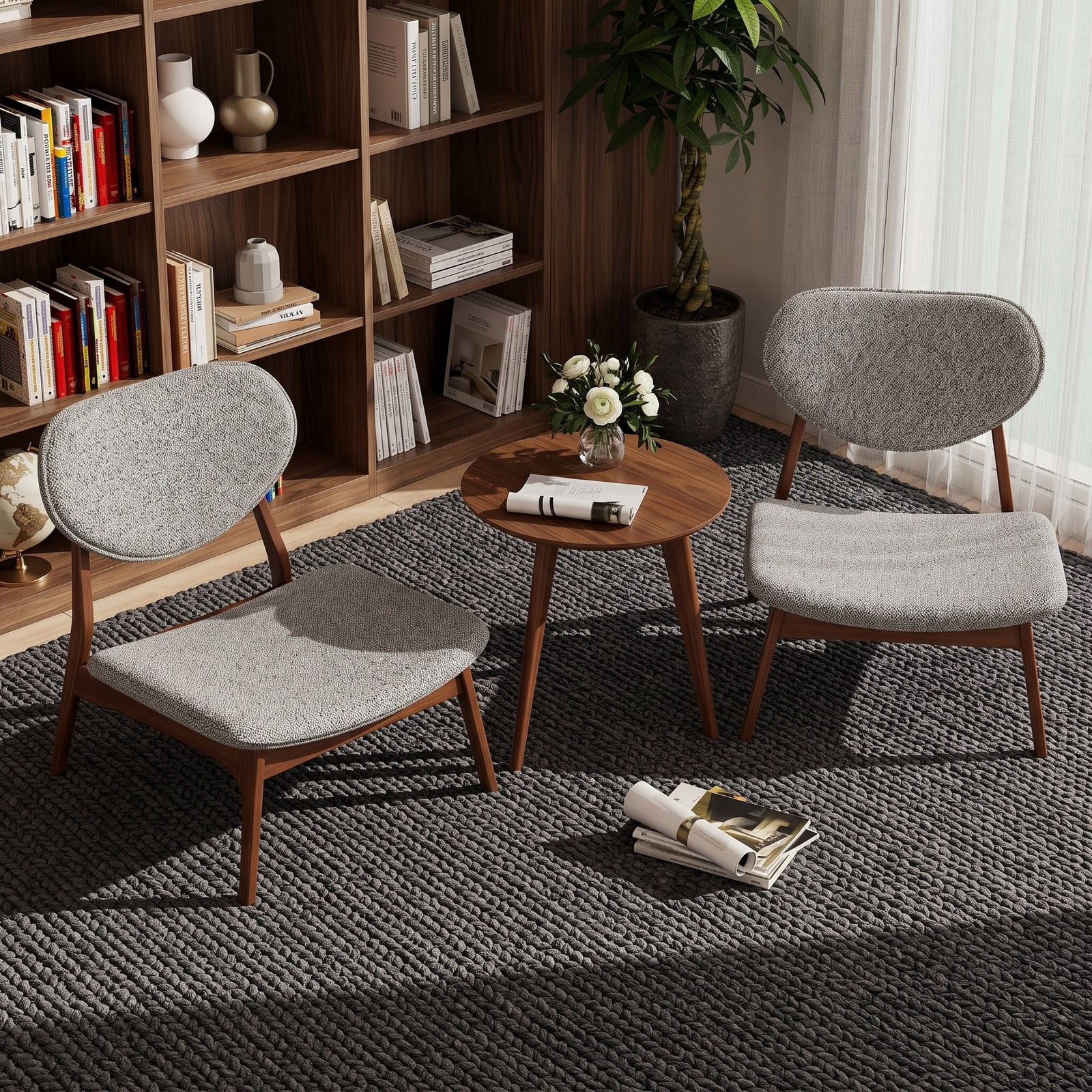 Furnibear Accent Chairs Set of 2 with Side Table, Solid Wood Frame Lamb Velvet Upholstered Club Armchairs, 105 Degree Reclined Backrest Reading, Walnut and Beige