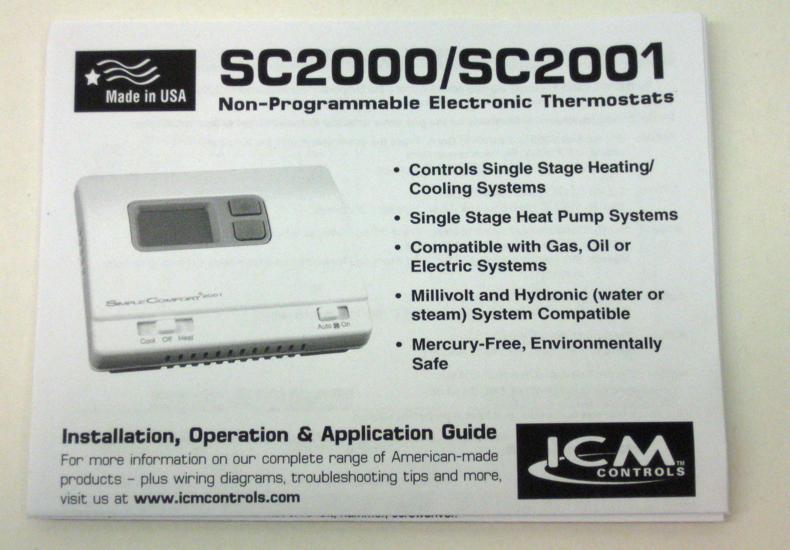 ICM Controls SC1800L ICM Simple Comfort Thermostat, Heat Only, Remote  Sensing, Battery : : Home