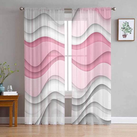 Pink Gray Ombre Sheer Curtains 84 Inch Length 2 Panels Set for Living Room/Bedroom, Moire Modern Abstract Art Geometric Semi Curtain Sheers Drapes Rod Pocket Curtains Window Treatment Set 52''x84''x2
