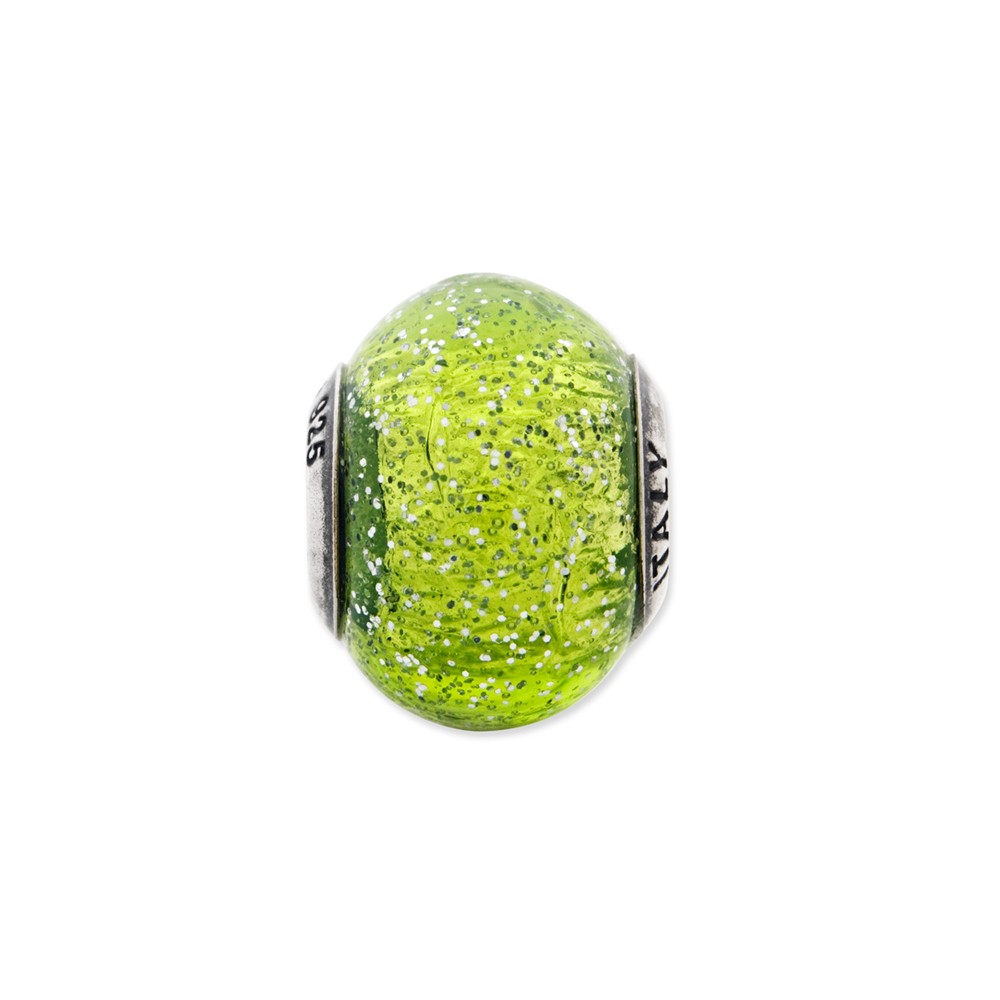 Fancy Bead White Sterling Silver Glass 12.73 mm 10.00 Reflections Italian Light Green Withsilver Glitter Bead - image 2 of 3
