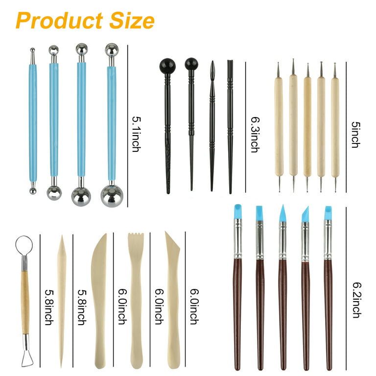 24 Pcs Polymer Clay Tools Set, EEEkit Modeling Pottery Clay Sculpting Tools Kits for DIY Art Crafts, Size: Middle