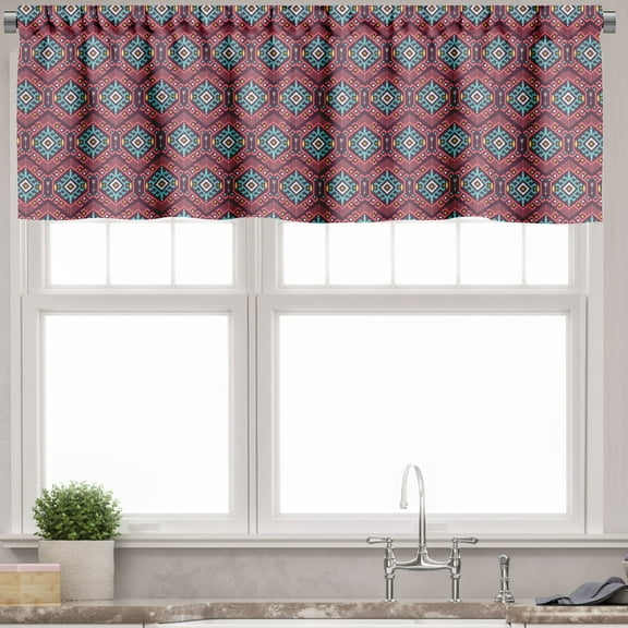 Ambesonne Tribal Valance Pack of 2, Hipster Tribal, 54"X18", Dark Coral Turquoise