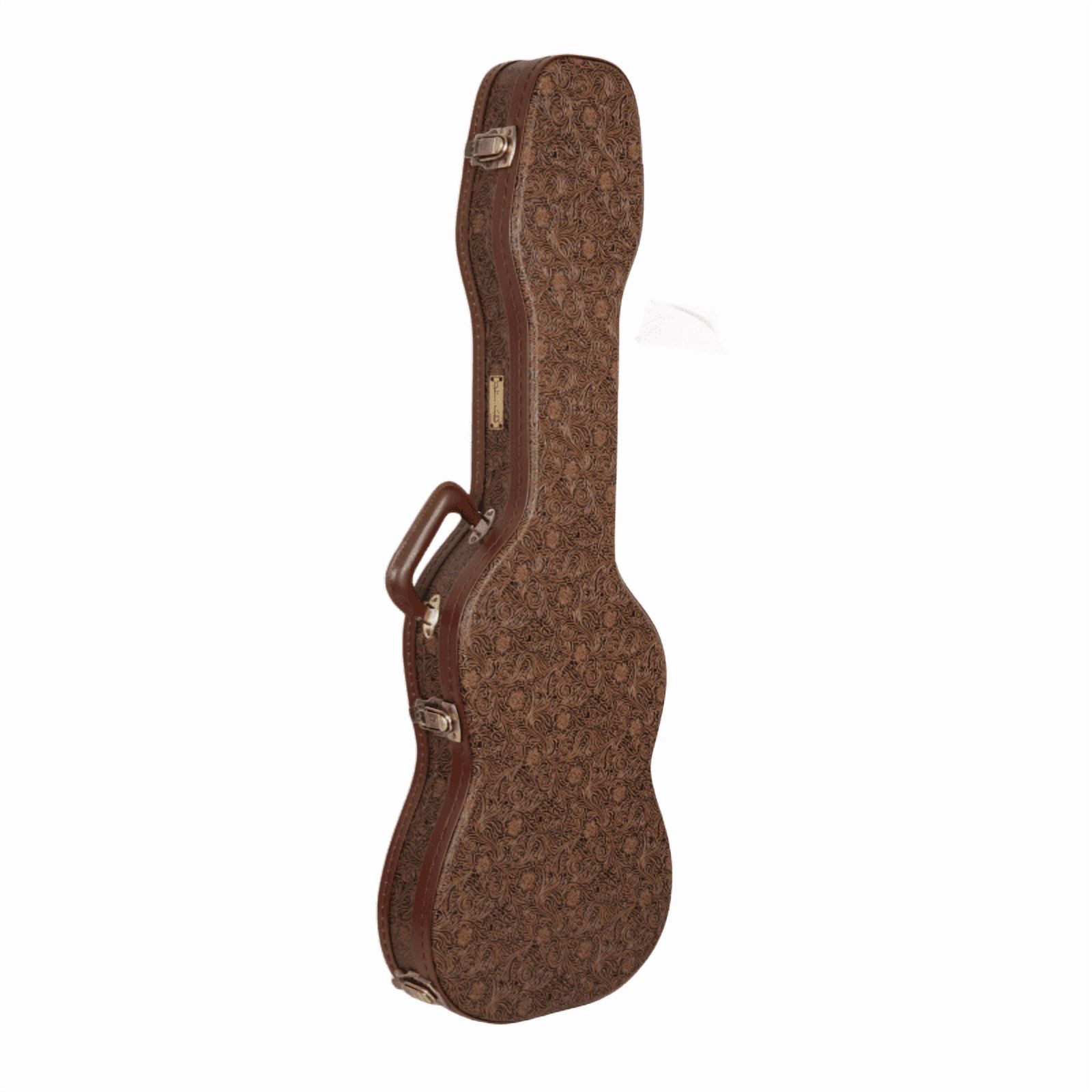 Crossrock Designer Series- Universal Wooden Case for Stratocaster and Telecaster Electric Guitars- Security Lock, Metal Feet, Storage Space- Blossom Brown