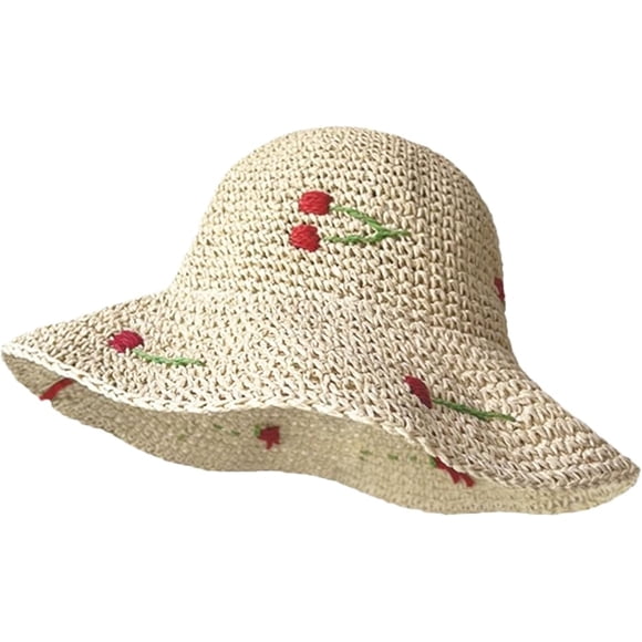 Straw Bucket Hats for Women Cute Straw Bucket Visor Hats Sun Hat Wide Brim Packable Summer Beach Hat Gifts Travel