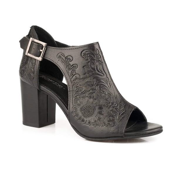 Roper Womens Mika Floral Embossed Block Heel Casual Shoes