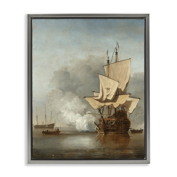 Stupell Industries Traditional The Canon Willem van de Velde Classic Gray Floating Frame Canvas Art, 25 x 31, by one1000paintings