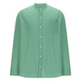 thumbnail image 5 of YOIAVAIOY Men's Cotton Linen Shirts Long Sleeve Button Down Shirt Lightweight Band Beach Shirts Mint Green XL, 5 of 7