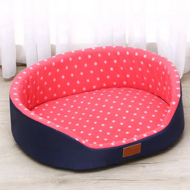 Pet Bed Warm Dot Pattern Top Quality Dog House Sofa Kennel Soft Fleece Pet Casa Cat Mats for Gatos Small Dogs Cat Accessories ShopWise Round