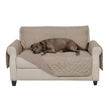 UPC: 0842229128994 | FurHaven Pet Products Reversible Loveseat Furniture Protector – Polka Paw Print Biscuit