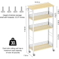 thumbnail image 2 of Slim Storage Cart Narrow Laundry Cart on Wheels Utility Kitchen Rolling Rack with Wood Tabletop Mobile Shelving Unit Bathroom Storage Organizer Slide Out Rolling Tower for Narrow S, 2 of 7