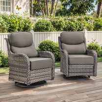Planntonneo 2-Pack Patio Wicker Swivel Glider Chairs with 6-Inch Cushions, Grey/Grey