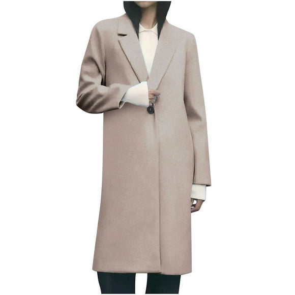 WRKEKC Women's Double Breasted Trench Coat Wool Blend Belted Waist Hoodless Office Wear Winter Jacket