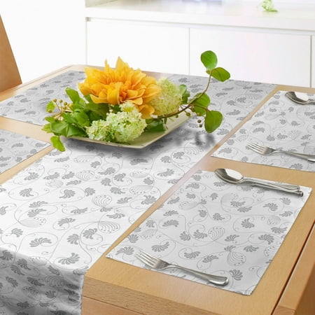 

Grey and White Table Runner & Placemats Classical Pattern with Abstract Flowers and Skinny Curly Stems Set for Dining Table Decor Placemat 4 pcs + Runner 14 x90 Pale Grey White by Ambesonne