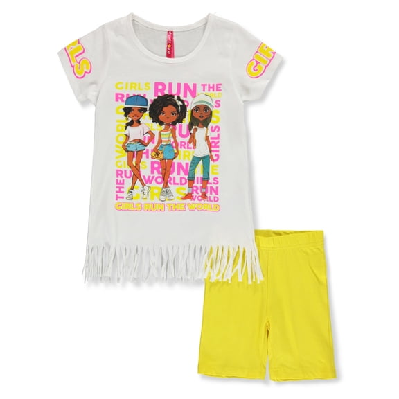 Cute 4 U Girls' 2-Piece Run It Bike Shorts Set Outfit Color: white Size: 6x