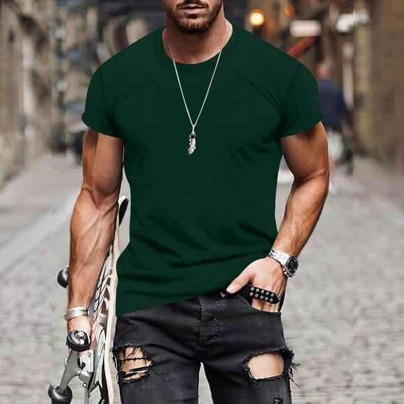 AherBiu Mens T-Shirts for Men Crewneck Short Sleeve Tshirts Athletic Gym Running Tee Tops for Men Stretch Solid Color