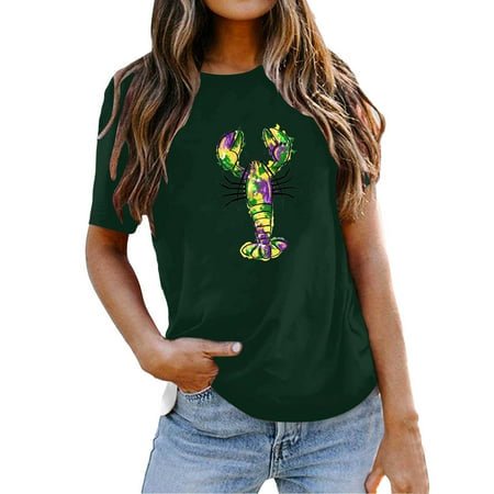 PMUYBHF Mode pour Femmes Hauts Décontractés Manches Courtes Col Rond T-Shirt Imprimé Ample 3926 m