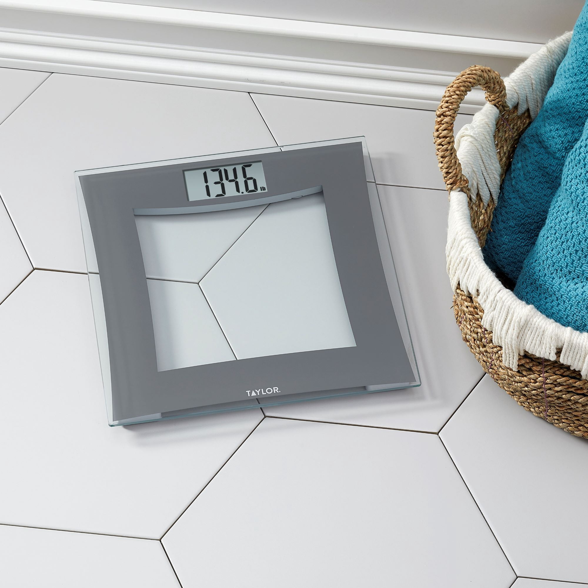 Taylor 11.8-inch x 11.8-inch Tempered Glass Digital Body Weight Scale, Gray