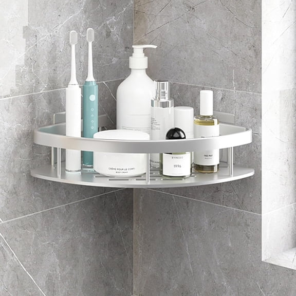 Adhesive corner shower shelf, no-drill bathroom shower shelf, large-capacity wall-mounted rust-proof premium storage box, stylish bathroom storage box and organizer, silver A-type