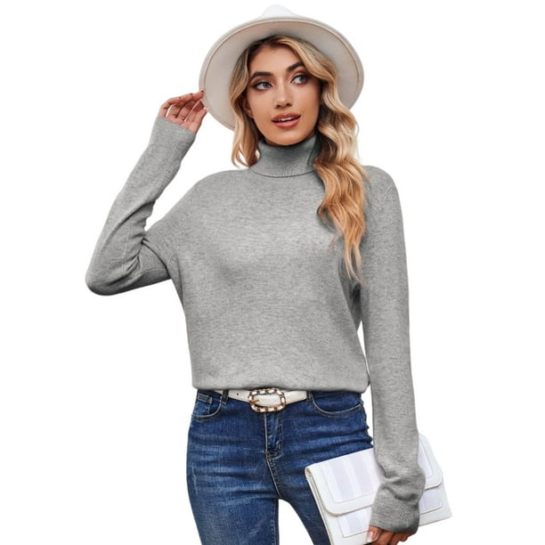 COMOSOFFER Gray Turtleneck Lightweight Sweaters for Women 30% Soft Wool ...