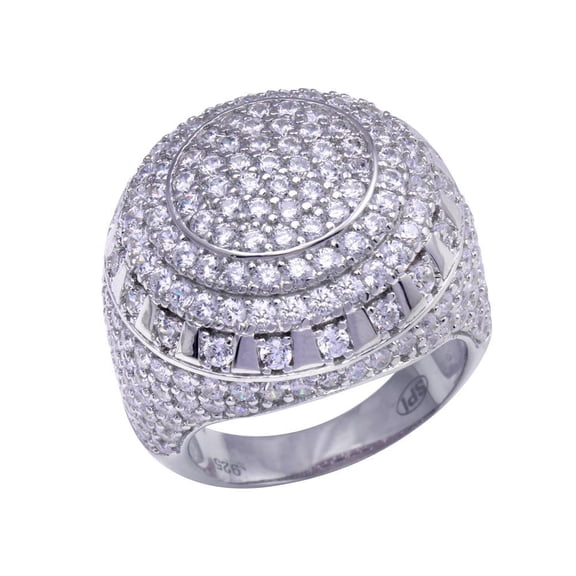 Rhodium Plated 925 Sterling Silver Dome Hip Hop Ring Band White CZ Jewelry Female Size 12
