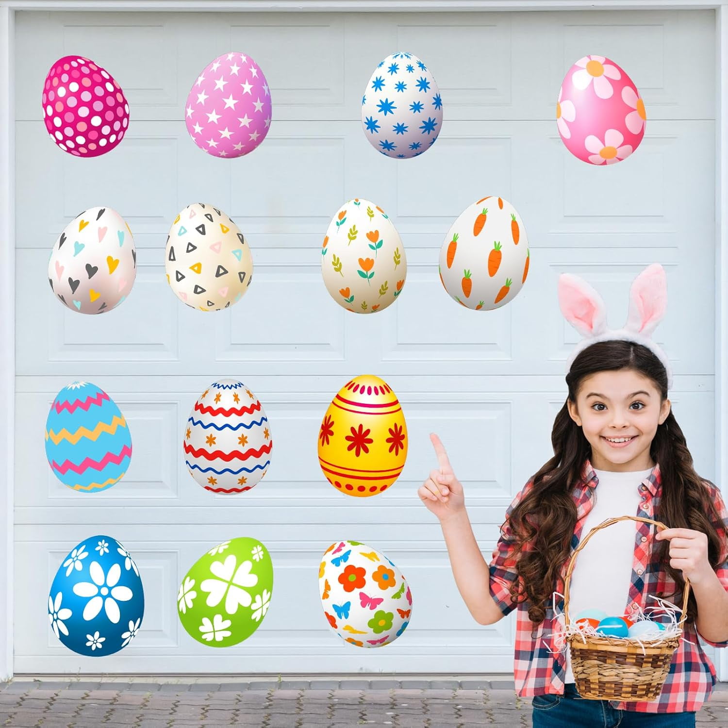 24 Pcs Happy Easter Garage Door Decoration Magnets Magnetic Easter Decoration Big Easter Egg Carrot Holidays Magnetic Stickers for Car Fridge Dishwasher Party Decor Supplies (Colorful Egg)