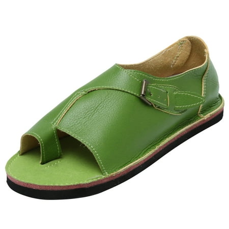 

nsendm Womens Slippers Open Toe Wide Retro Sandals Shoes Flat Women s Roman Sandals Bottom Women s Slippers Leopard Shoes Green 8