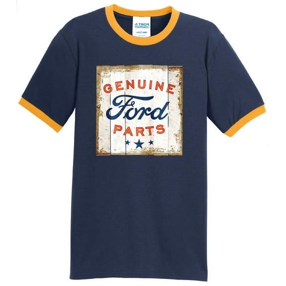 Mens Genuine Ford Parts 100% Cotton Ringer Tee Shirt, 4XL Navy/Gold
