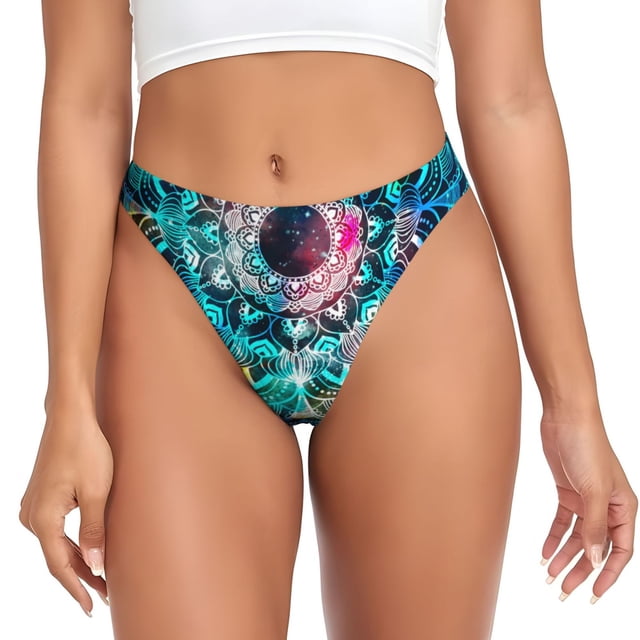 Balery Watercolor Mandala Tangas de Algodón para Mujer con Estampado – Ropa Interior Sexy, Transpirable, G-string-Small