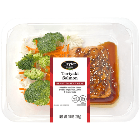 Taylor Farms Teriyaki Salmon, Microwave Ready Single Serve Meal, 10 oz, Fresh