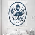 thumbnail image 1 of Anchor Tapestry, Vintage Style Nautical Pirate Skull and Whale Design with Ship Anchor Image, Wall Hanging for Bedroom Living Room Dorm Decor, 60W X 80L Inches, Dark Blue White, by Ambesonne, 1 of 1