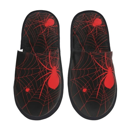 

Qekee Red Spider On The Web print Slippers for Women and Men Fluffy Cute Cozy House Slipper Funny Furry Bedroom Slippers for Women Indoor -Large