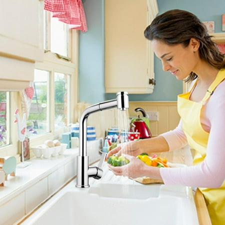Pull Out Spray Replacement C hrome Brass LED Kitchen Sink Faucet Pull Out Spray Rotating Spout Mixer Tap HFON ()
