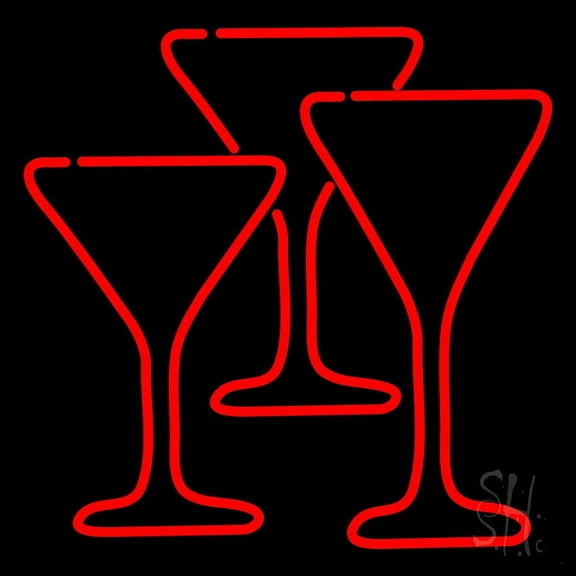 Martini Glasses LED Neon Sign 16 x 16 - inches, Clear Edge Cut Acrylic Backing, with Dimmer - Bright and Premium built indoor LED Neon Sign for Bar decor.