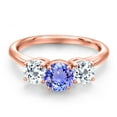 thumbnail image 3 of Gem Stone King 18K Rose Gold Plated Silver Blue Tanzanite and White Topaz Engagement Ring for Women | 2.10 Cttw | Round 6MM | Gemstone December Birthstone | Size 9, 3 of 6