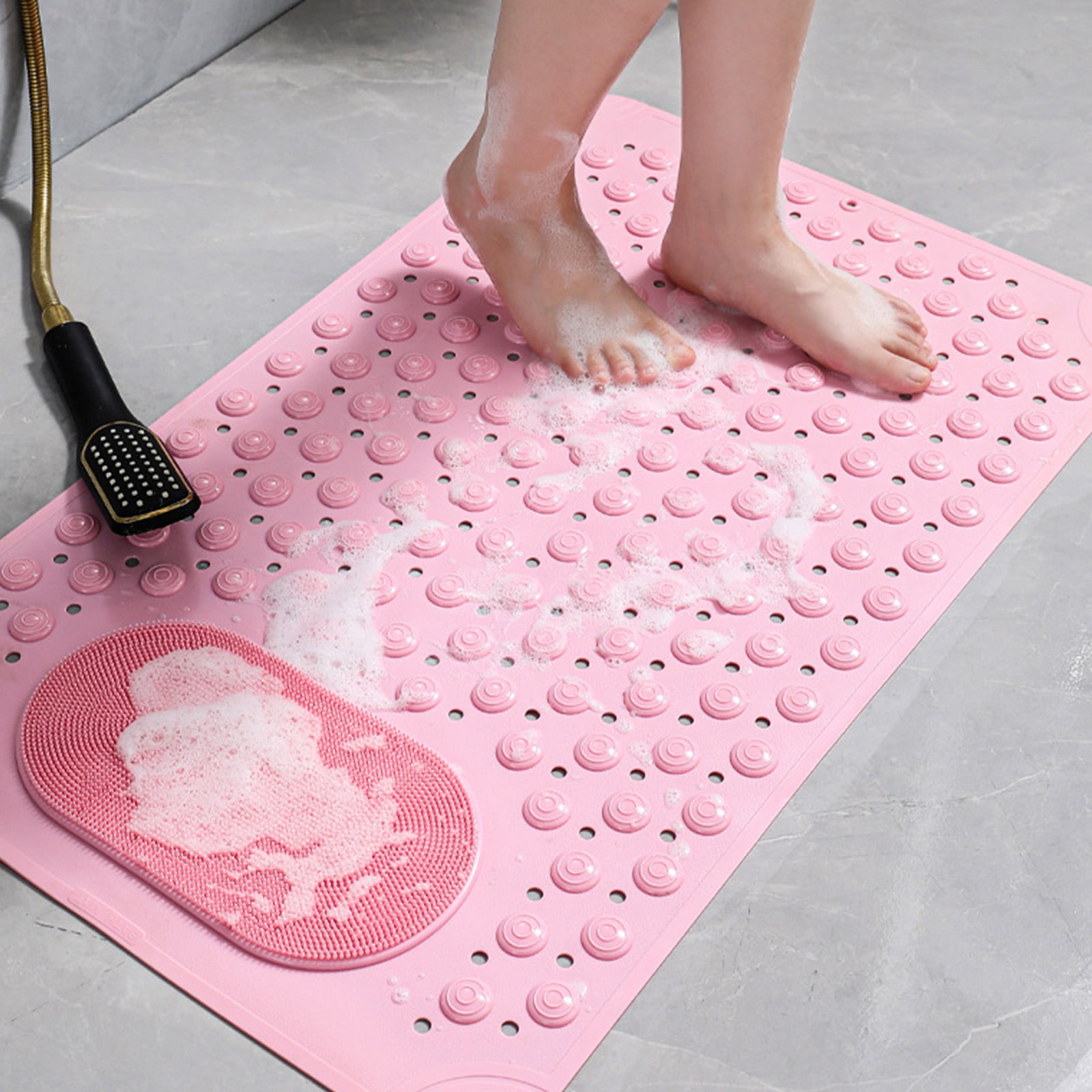 Mecorevxz Bathtub and Shower Mats, Extra Long Non-slip Bath Mat 27.16x14.17 Inch,Washable Bath Tub Mat with Suction Cups & Holes for Bathroom,Pink