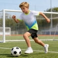 thumbnail image 6 of SGFCWSX Boys 2 Piece Soccer Uniform Set Summer Color Block Short Sleeve T Shirts Elastic Waist Shorts Sports Outfits for Kids White Size 7, 6 of 8