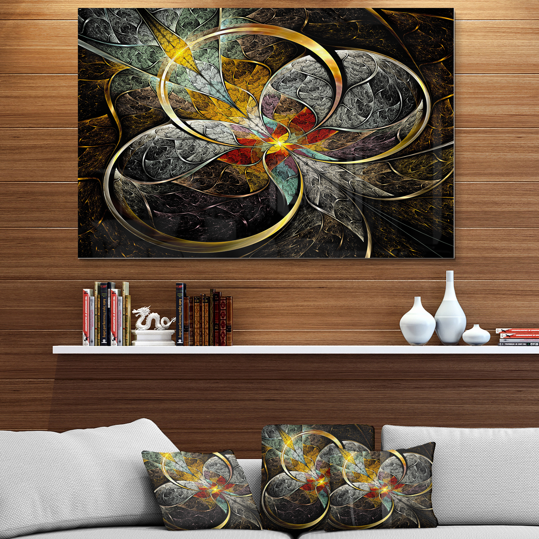 Designart 'Symmetrical Brown Fractal Flowers' Metal Wall Art