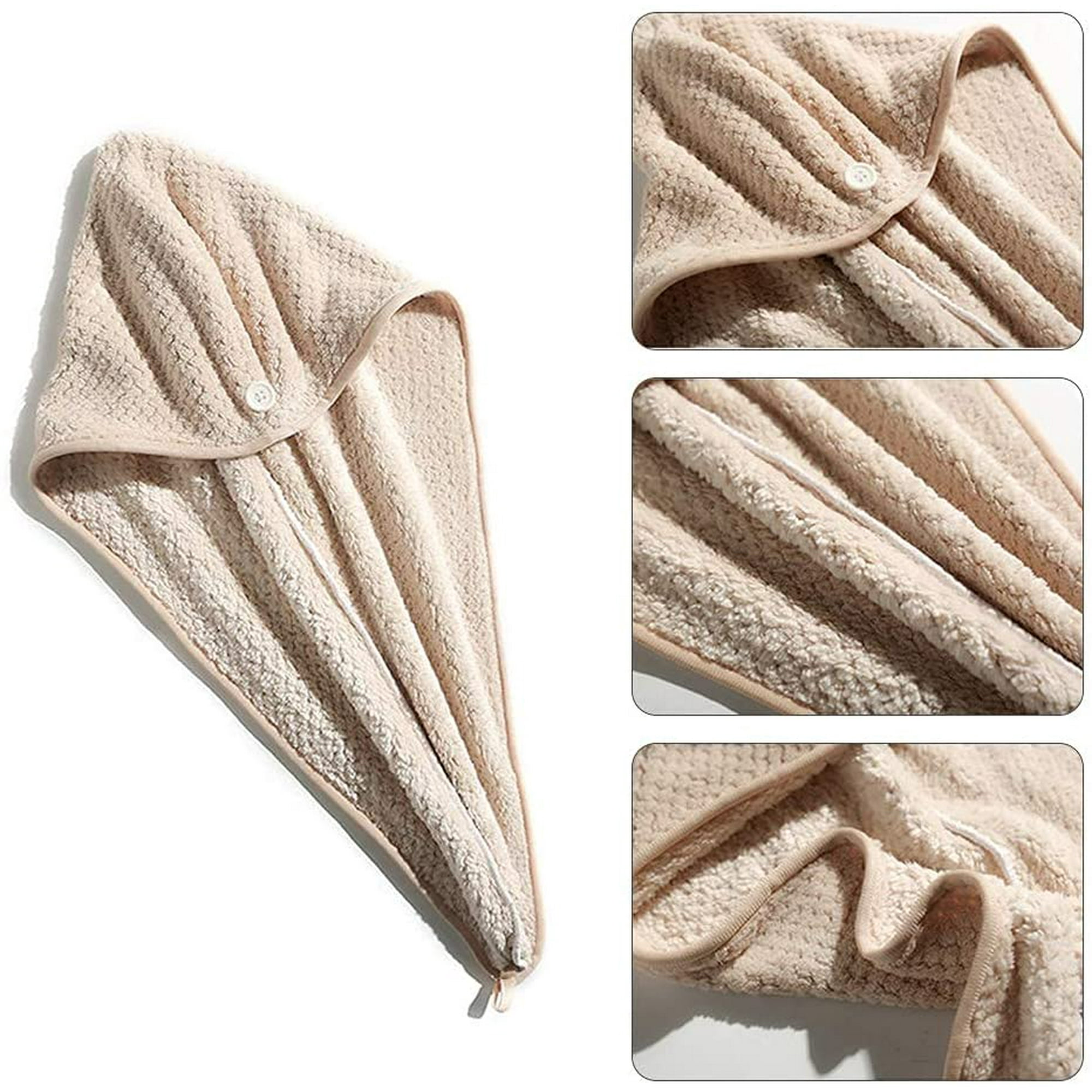 2 Pièces Serviettes De Séchage Pour Cheveux Avec Boutons, Serviette à Cheveux En Microfibre Super Absorbante Cheveux Secs - Maison