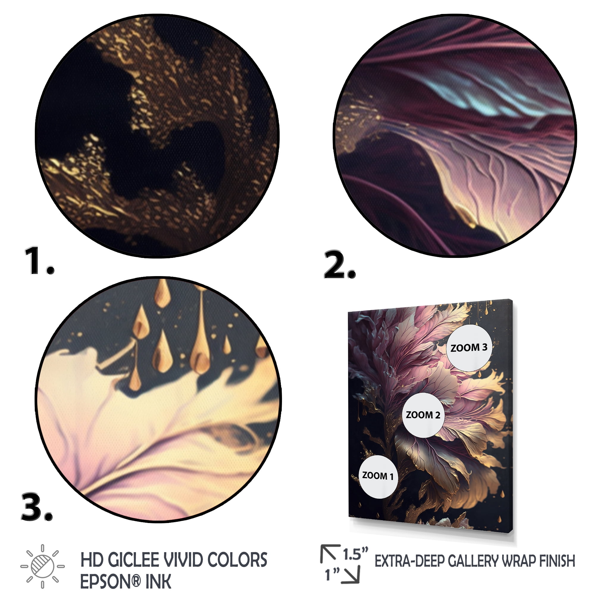 Designart Abstract Pink And Gold Leaves III Canvas Wall Art