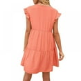 thumbnail image 2 of Women's Loose V-neck Auricular Short-Sleeve Pleated Dress Summer Women's Casual Solid Color Dress Lovely Girl, 2 of 5