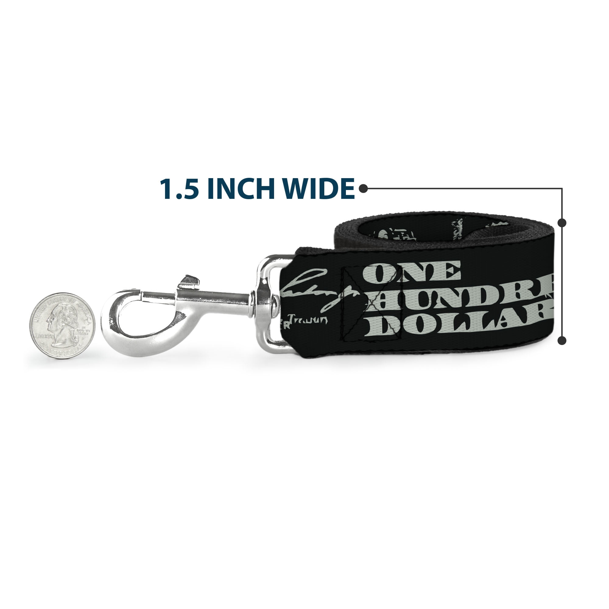 Buckle-Down Pet Leash, Dog Leash, Americana One Hundred Dollar Bill Elements Black Gray, 6 Feet Long 1.0 Inch Wide