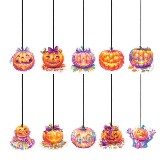 Party Decorations Iridescent Pastel Hanging Pumpkin Ornaments 10 Piece Set for Halloween Birthday Celebrations Themed Home and Event Displays