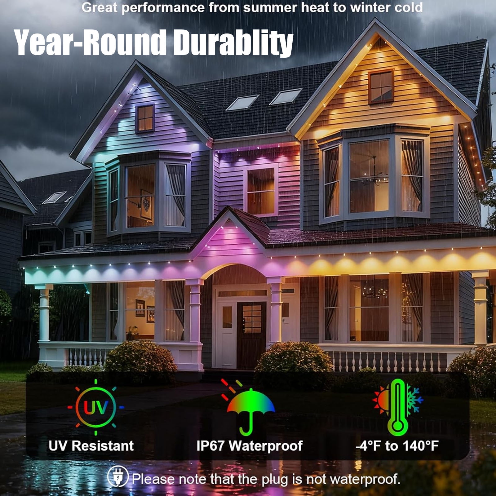 50FT Permanent Outdoor Lights for House, RGB LED Waterproof Christmas Lights Outdoor with Smart APP Remote Control, 25 LEDs Outside Eaves Lighting House Decor for Holiday, Roof, Party, Daily
