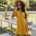 thumbnail image 3 of Summer Dresses for Women Maxi Dress Solid Color V-Neck Short Sleeve Sexy Dress Casual Dress, 3 of 6