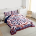 thumbnail image 4 of Feelyou Adult Bohemian Damask Bedding Comforter Set, Blue Orange Flower Floral Twin Comforter Sets, Tribal Paisley Mandala Reversible Bedding Set, Super Cozy Room Decor, 2 Pieces, 4 of 9