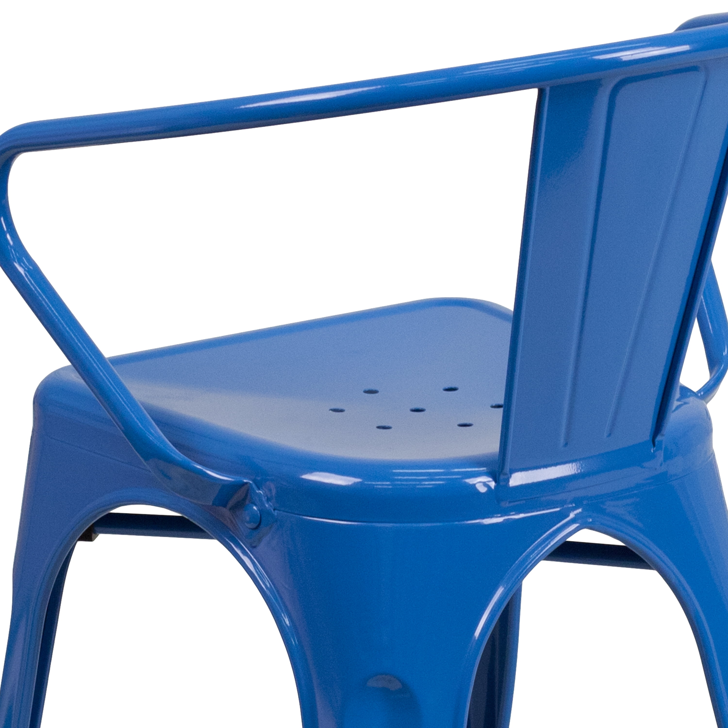 Flash Furniture Commercial Grade Blue Metal Indoor-Outdoor Chair with Arms