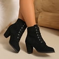 thumbnail image 5 of Miqool Women's Faux Leather Lace Up Ankle Boots Round Toe Block Heels Winter Cold Weather Warm Booties, 5 of 9