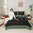 thumbnail image 4 of Feelyou Tribal Boho Aztec Queen Comforter Set for Adult, Retro Western Fashion Bedding Sets, Black Teal Triangle Reversible Bedding Comforter Set, Breathable Home Decor, 3pcs, 4 of 8